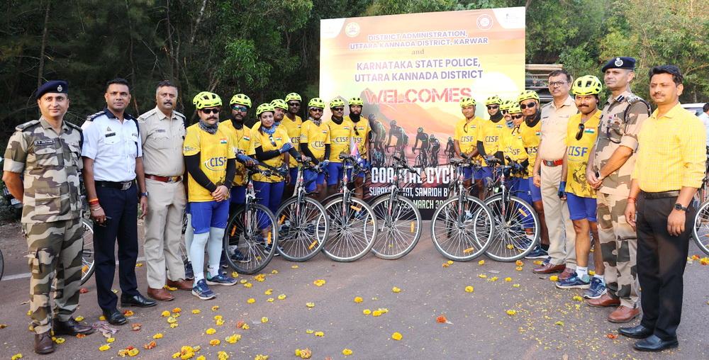 CISF Cyclothon-2025 reaches Karnataka-Goa border; Grand welcome in Uttara Kannada