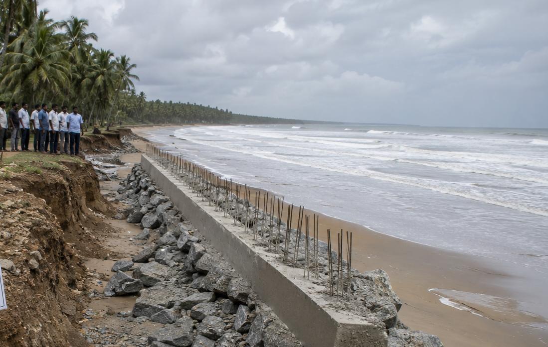 Incomplete coastal erosion work in Ankola village sparks concern ahead of monsoon